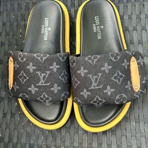 Louis Vuitton Black and White Monogram Fabric with Tan Leather Accent